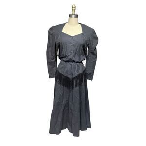 Vintage Lilia Smitty Exclusive Fringe Black Rodeo Dress Flare Western 7/8